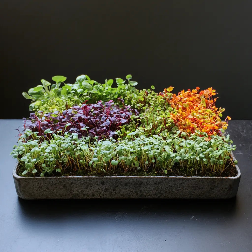 Beginner setup for growing microgreens indoors in trays